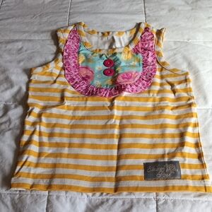 Eleanor Rose Yellow & White Striped Tank with Pink Floral Bib